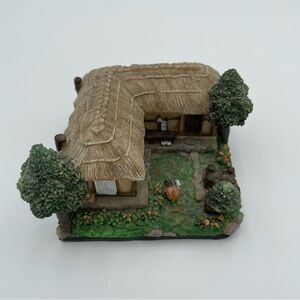 Vintage Miniature Thatched Roof Cottage Figurine - Hand Painted